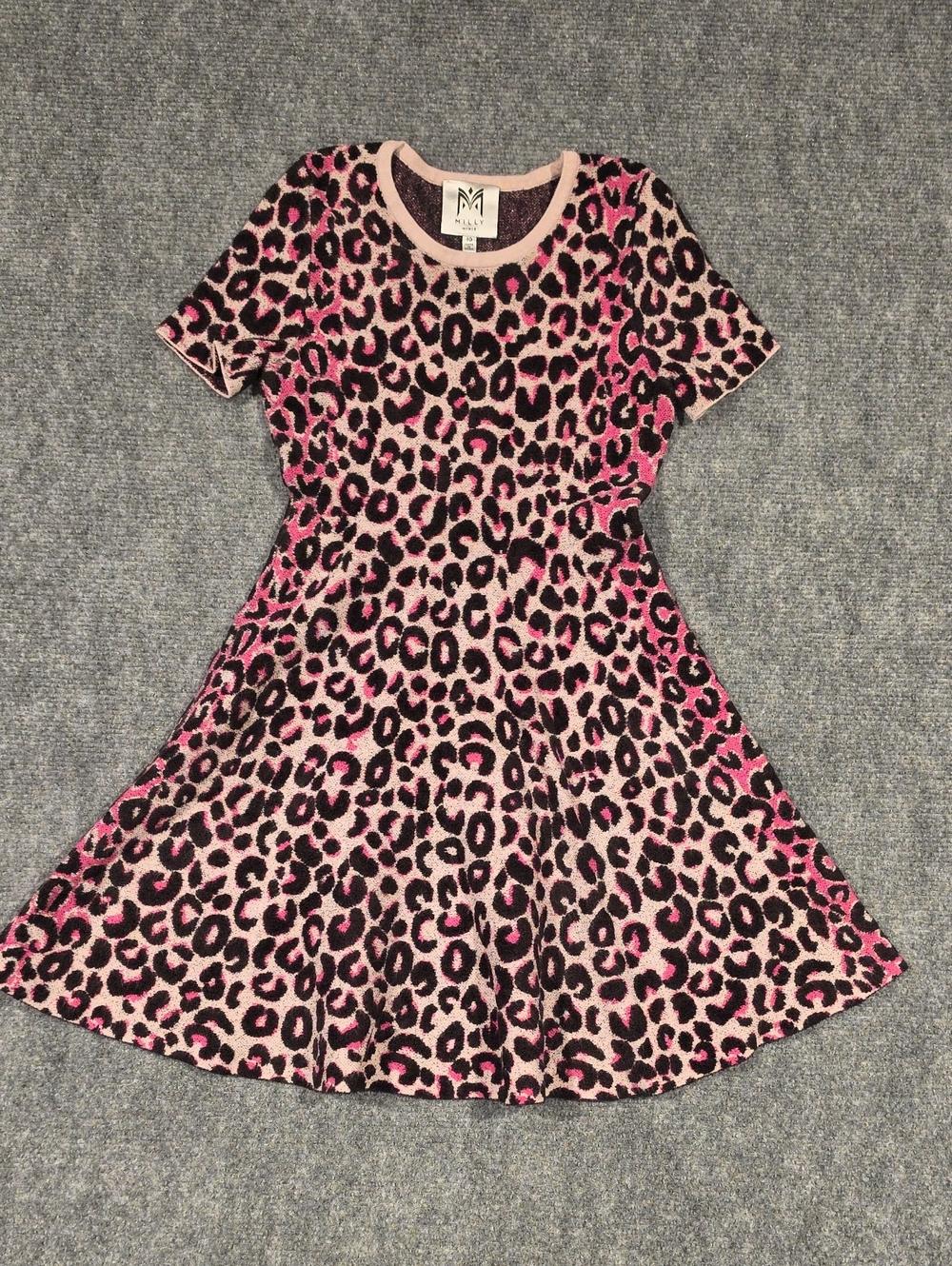 Milly Minis Girls Pink and Black Leopard Knit Twirl Dress